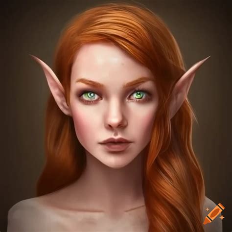 Portrait Of A Beautiful Elven Woman With Auburn Hair And Green Eyes On Craiyon