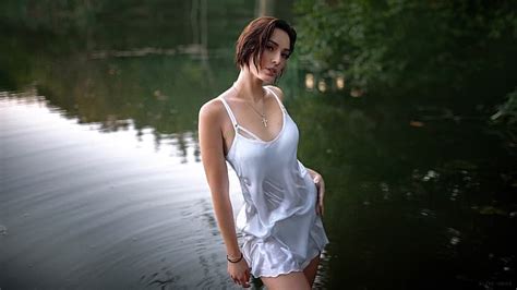 Forest Look Trees Nature Sexy Pose River Model Portrait Wet