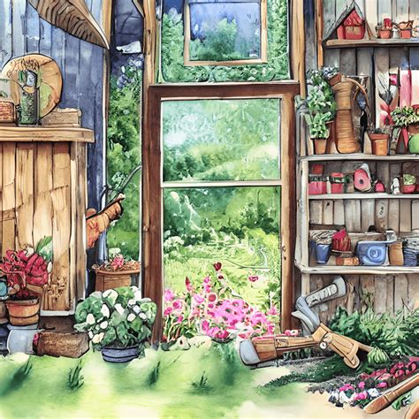 Fantasy Garden Shed Watercolor Painting Creative Fabrica