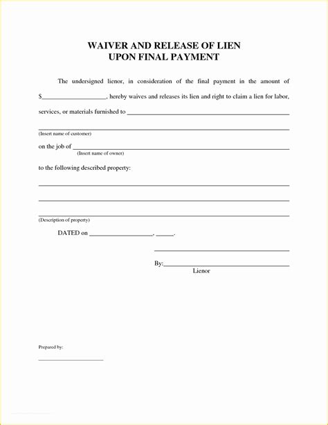 Free Printable Lien Release Form