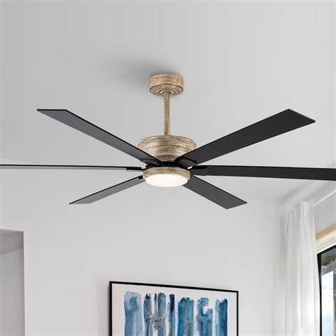 65" Distressed White Metal Large Ceiling Fan with Lights and Remote - 65" x 12.5" - On Sale ...