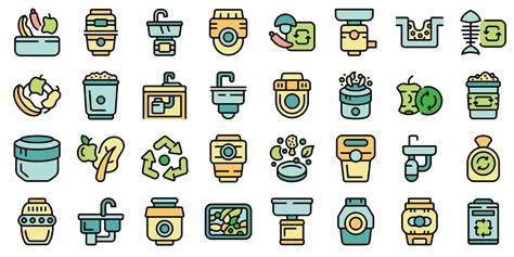 Food Waste Disposer Icons Set Vector Flat 23597244 Vector Art At Vecteezy