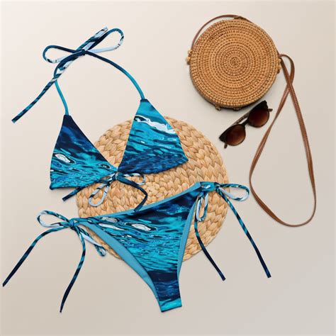 Ocean Pattern Recycled String Bikini Athletic Swim Set Summer Bikini Ocean Vacation Cheeky