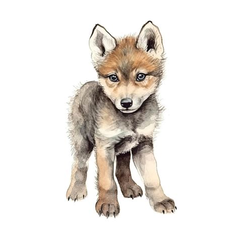 Premium AI Image Baby Wolf Watercolor With Ink Outline On White