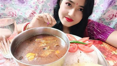 Asmr Eating Show With Heavy Rice And Mutton Curry Paper Veg Fry