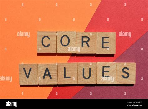 Core Values Words In Wooden Alphabet Letters Isolated On Colourful