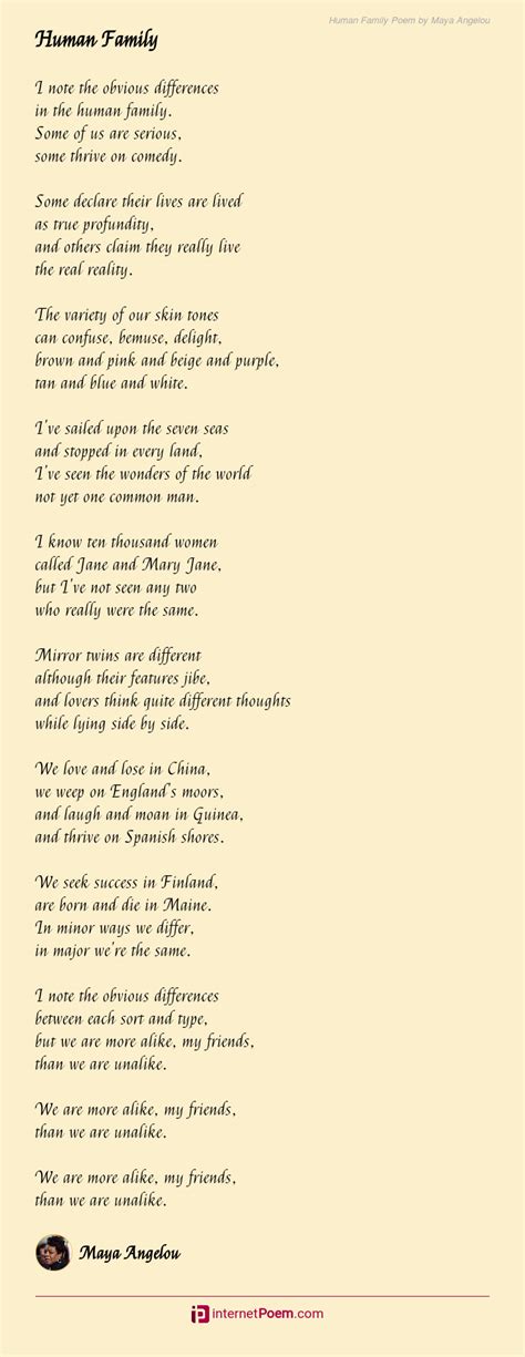 Human Family Poem by Maya Angelou