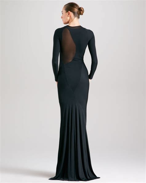 Donna Karan New York Sheer Inset Long Sleeve Evening Gown In Black Lyst