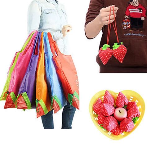 Reusable Eco Strawberry Storage Handbag Foldable Shopping Bags Tote Cute New Larger Size