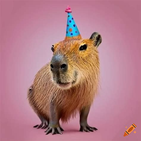 Picture Of A Capybara Wearing A Party Hat And Holding A T On Craiyon