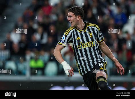 Dusan Vlahovic Of Juventus Fc Wearing The New Jersey Home Kit 23 24