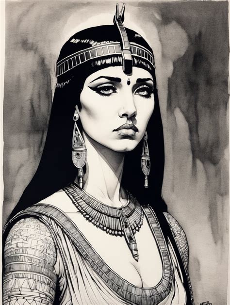 Premium Free Ai Images Sad Cleopatra Ink Pen Sketch Low Light Low Detail