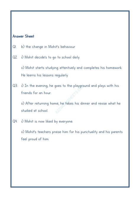 A2Zworksheets Worksheet Of Class Iv Comprehension Passage 20 Reading