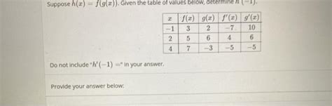 Solved Suppose H X F G X Given The Table Of Values