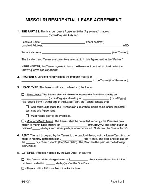 Free Missouri Standard Residential Lease Agreement Pdf Word Eforms