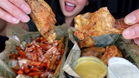 🍗🍟 Asmr Wingstop Fried Chicken Buffalo Ranch Fries Mukbang 먹방 Eilsel Eats Youtube