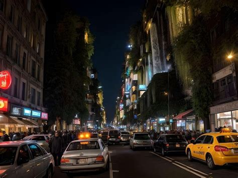 Premium Photo Busy Traffic In Midnight Cityscape With Cars And