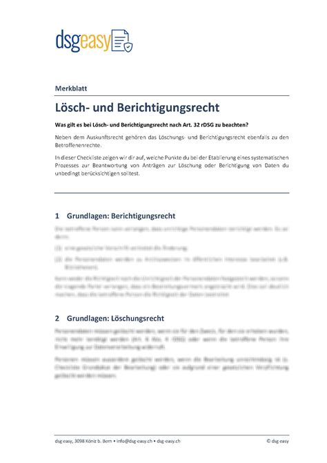 Betroffenenrechte Dsg Easy Datenschutzgesetz Schweiz