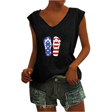 Hvyesh Womens 4th Of July Tank Tops Casual USA Flag Graphic Tee Shirt