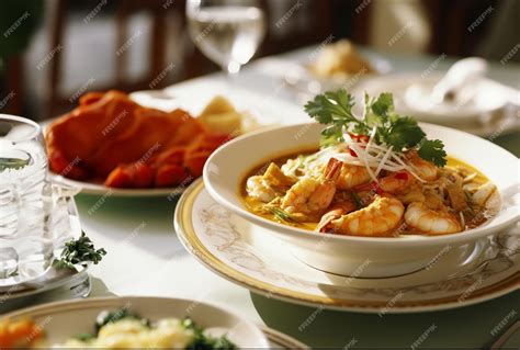 Premium Photo Delicious Chicken Curry Laksa In A Bowl With Topping