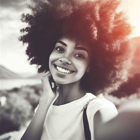 Retrato De Uma Bela Jovem Negra Sorrindo Um Rosto De Riso