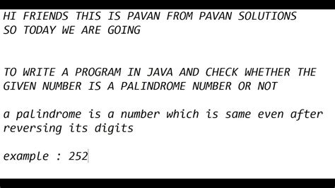 Palindrome Number In Java Easiest Way Pavan Solutions YouTube