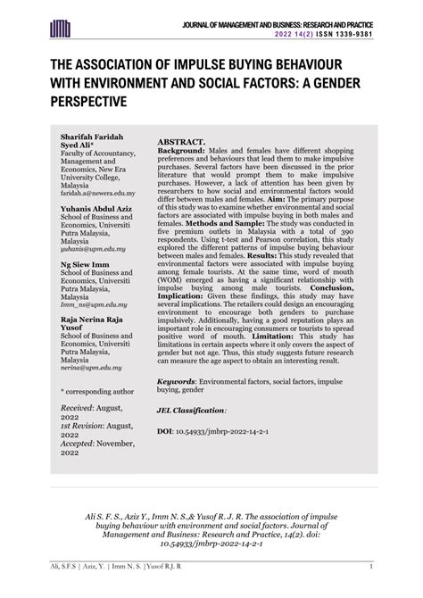 Pdf The Association Of Impulse Buying Behaviour With Environment And Social Factors A Gender