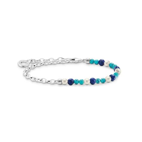 Thomas Sabo Charm Armband Mit Blauen Beads Weissen Perlen Und