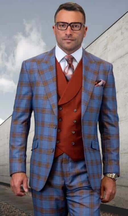 Plaid Suits Grey Windowpane Suits Statement Suits Sku Idka40706