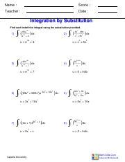 Pdf Name Score Teacher Date Integration By Substitution