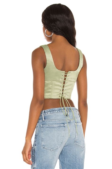 DANIELLE GUIZIO Satin Lace Up Bustier Top In Olive Green REVOLVE