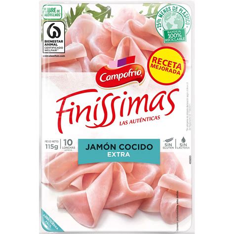 Finíssimas jamón cocido extra en lonchas sin gluten sin lactosa envase