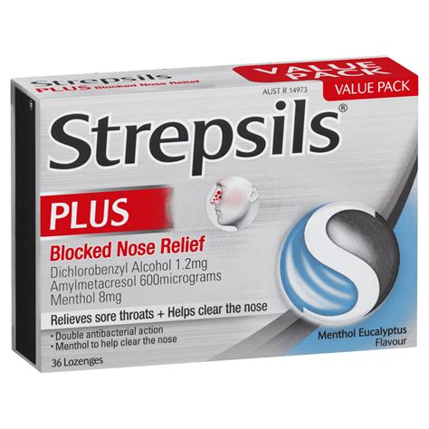 Strepsils Plus Blocked Nose Relief Lozenges 36 Pack Menthol