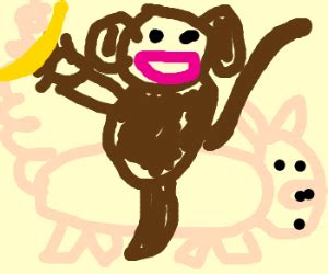 Baby monkey riding backwards on a pig - Drawception