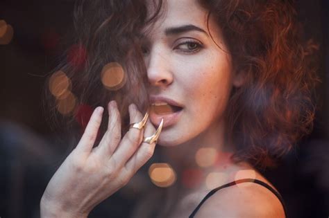 Face Women Model Portrait Looking Away Brunette Open Mouth Red