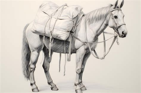 Een Tekening Van Een Paard Met Een Zadel Erop Premium Foto