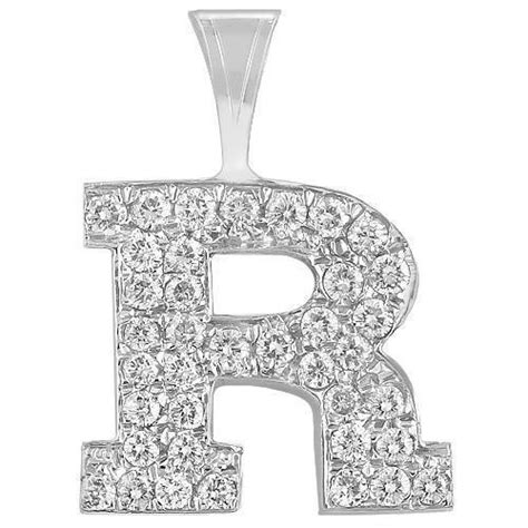 14k Solid White Gold Diamond Letter Initial R Pendant 110 Ctwdiamond