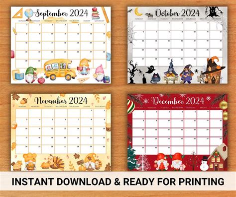 Calendario Mensile Gnome EDITABLE 2024 12 Bellissimi Pianificatori