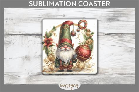 Antique Christmas Gnome Square Coaster Graphic By Sintegra Creative