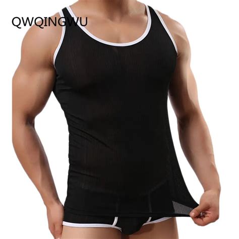 Sexy Men Undershirt Solid Color Underwear Clothing Close Fitting Broad