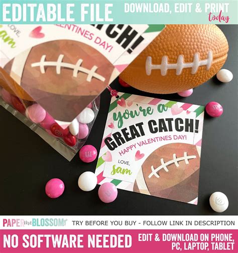 Editable Valentines Football Youre A Great Catch Etsy