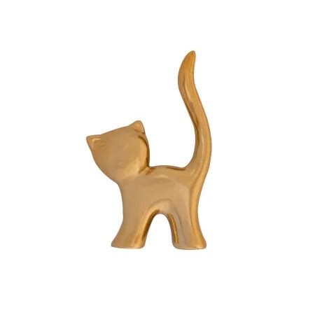 Enfeite Decorativo Gato Em Porcelana Dourado CASA E DECORAÇÃO