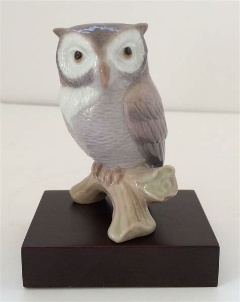 Lladro Lucky Owl On Wood Base Porcelain Figurine Porcelain Figurines