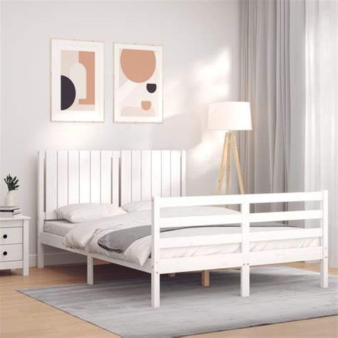 The Living Store Bedframe Met Hoofdbord Massief Hout Wit X Cm