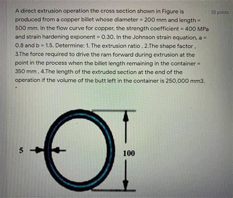 Solved A Direct Extrusion Operation The Cross Section Shown Chegg