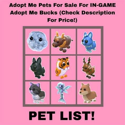 Adopt Me Pets For Sale Only For In Game Adopt Me Bucks Video Gaming