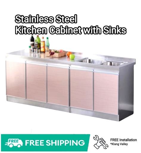 2 Meter Stainless Steel Kitchen Cabinet Kabinet Dapur Stainless Steel Furniture And Home Living