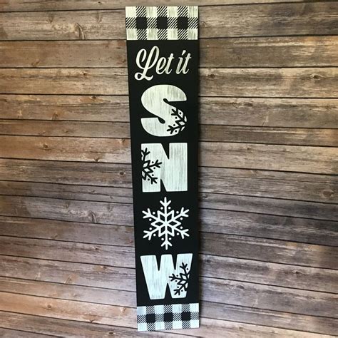 Let It Snow Porch Sitter Buffalo Plaid Porch Sitter Winter Porch Sign