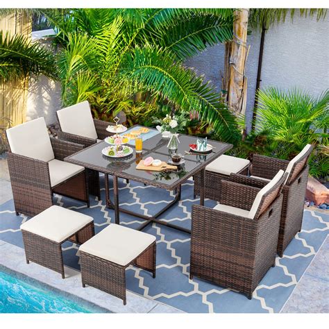 Buy Vongrasig 9 Piece Small Patio Dining Set, Outdoor Space Saving PE ...