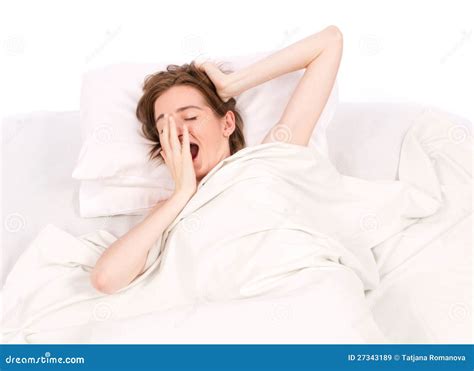 Woman Yawning In Bed Stock Image Image Of Bedroom Bliss 27343189